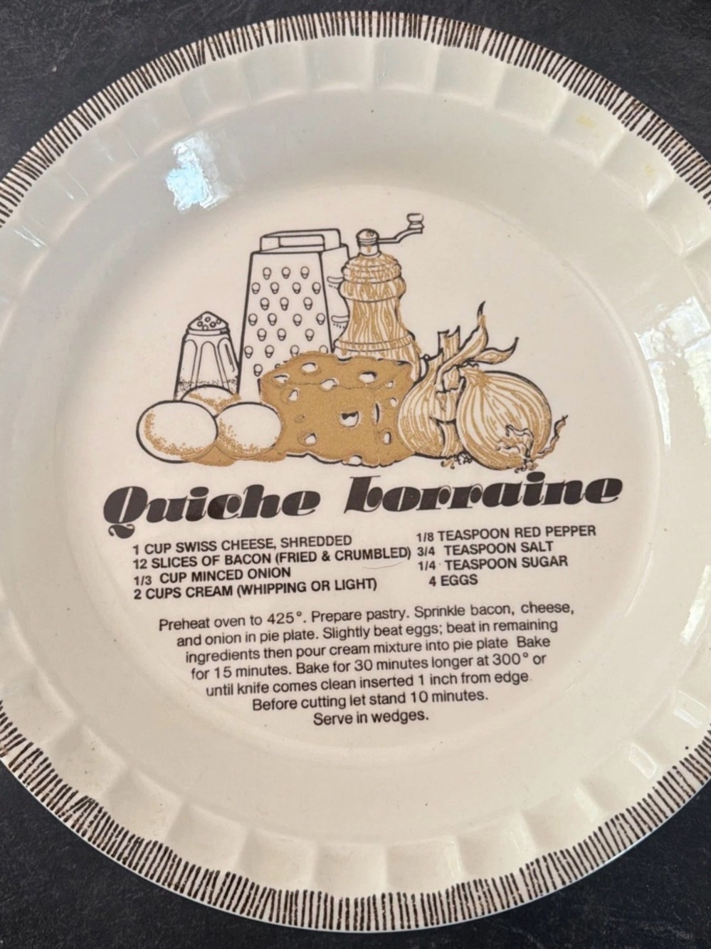 Quiche Lorraine Decorative Serving Plate - Cream and Brown